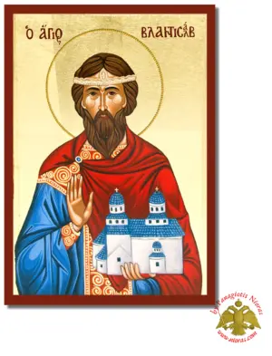 The Saint Vladislav Byzantine Wooden Icon on Canvas