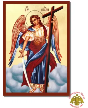 Archon Michael Byzantine Wooden Icon on Canvas