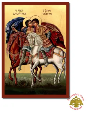 The Saints George and Demetrius Byzantine Wooden Icon on Canvas