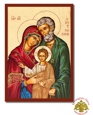 Holy Family Byzantine Wooden Icon on Canvas