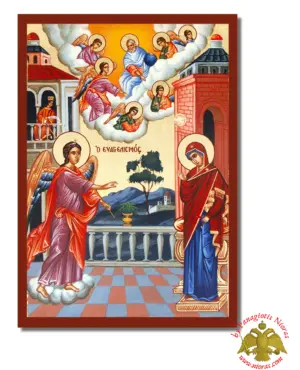 Τhe annunciation of the Virgin Mary Byzantine Wooden Icon on Canvas