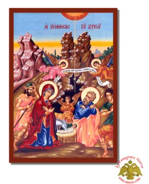 Τhe Birth of Christ Byzantine Wooden Icon on Canvas